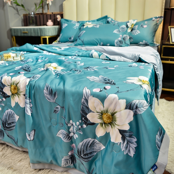 91家纺网 家纺一手货源 找家纺 梦柏 2022新款水洗天丝夏被四件套 繁花