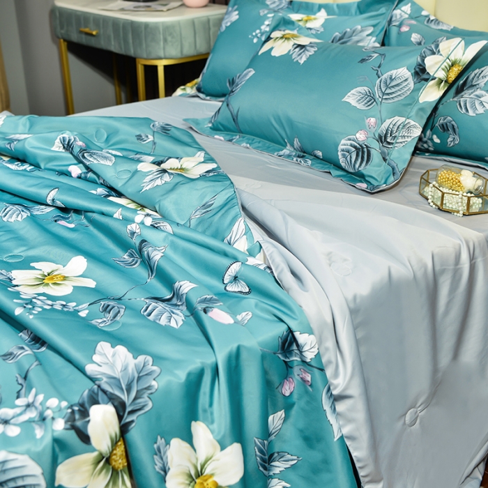 91家纺网 家纺一手货源 找家纺 梦柏 2022新款水洗天丝夏被四件套 繁花