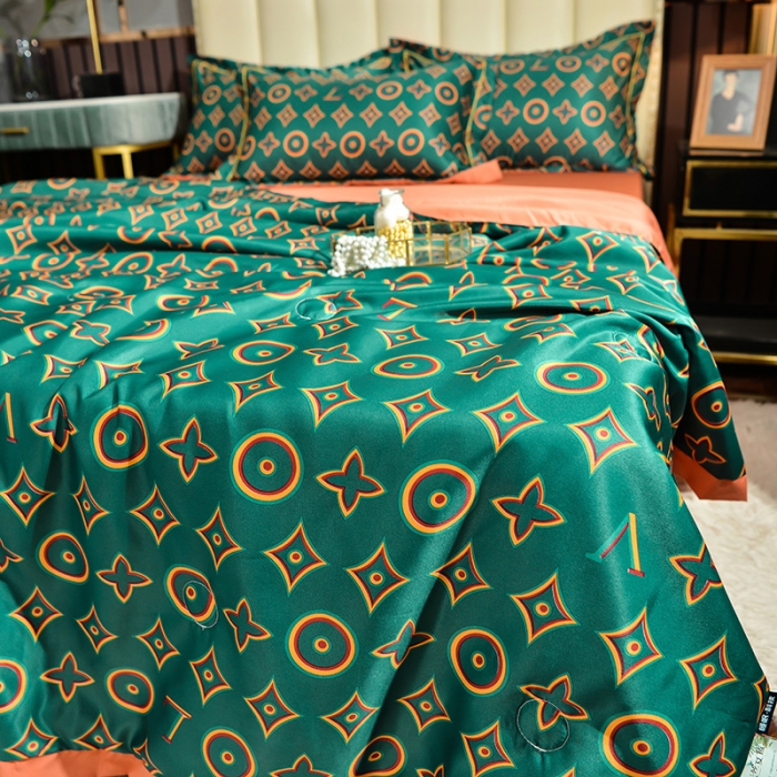 91家纺网 家纺一手货源 找家纺 梦柏 2022新款水洗天丝夏被四件套 梵客绿