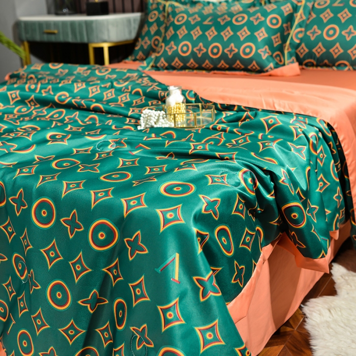 91家纺网 家纺一手货源 找家纺 梦柏 2022新款水洗天丝夏被四件套 梵客绿