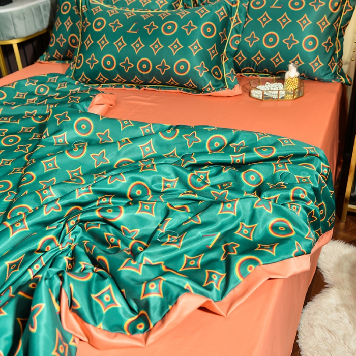 91家纺网 家纺一手货源 找家纺 梦柏 2022新款水洗天丝夏被四件套 梵客绿