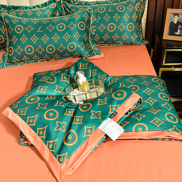 91家纺网 家纺一手货源 找家纺 梦柏 2022新款水洗天丝夏被四件套 梵客绿