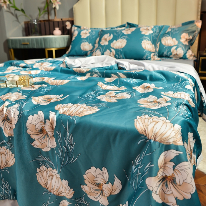 91家纺网 家纺一手货源 找家纺 梦柏 2022新款水洗天丝夏被四件套 芳华