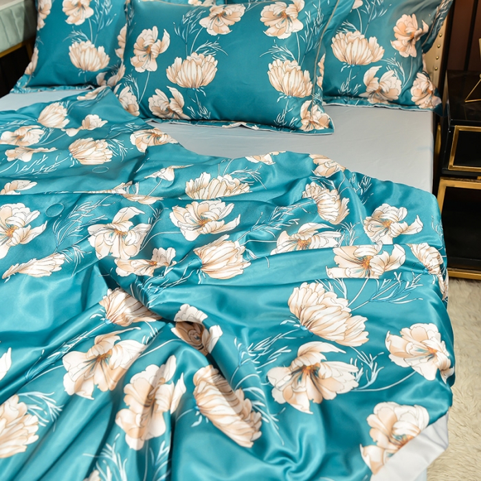 91家纺网 家纺一手货源 找家纺 梦柏 2022新款水洗天丝夏被四件套 芳华