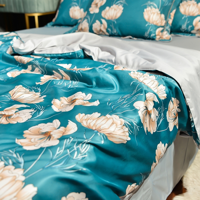 91家纺网 家纺一手货源 找家纺 梦柏 2022新款水洗天丝夏被四件套 芳华