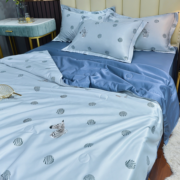 91家纺网 家纺一手货源 找家纺 梦柏 2022新款水洗天丝夏被四件套 格韵