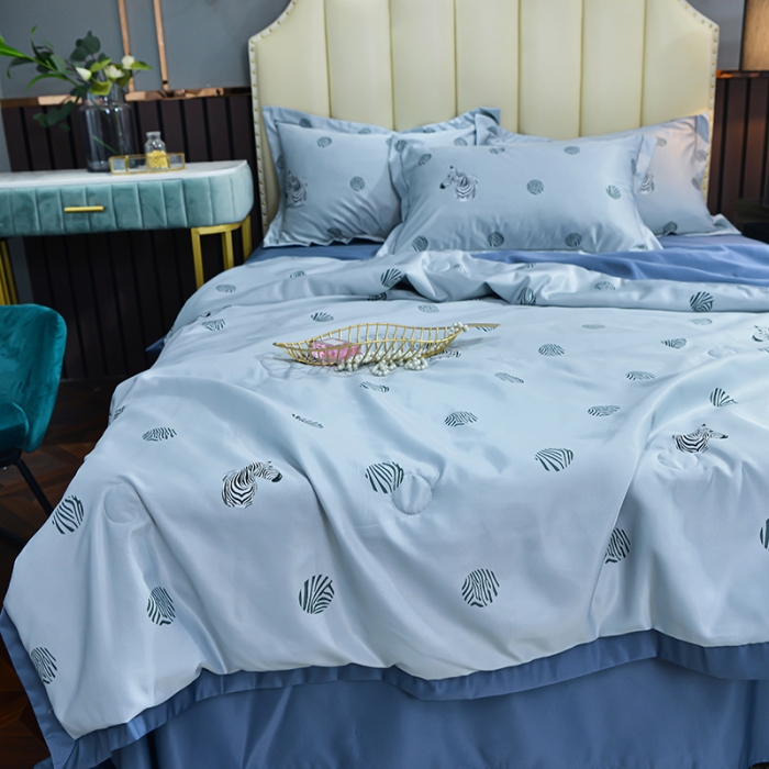 91家纺网 家纺一手货源 找家纺 梦柏 2022新款水洗天丝夏被四件套 格韵