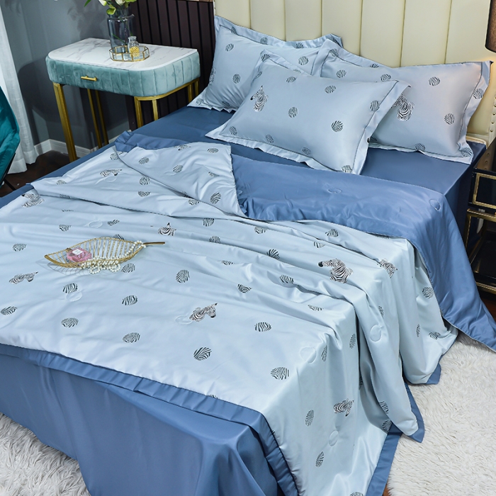 91家纺网 家纺一手货源 找家纺 梦柏 2022新款水洗天丝夏被四件套 格韵