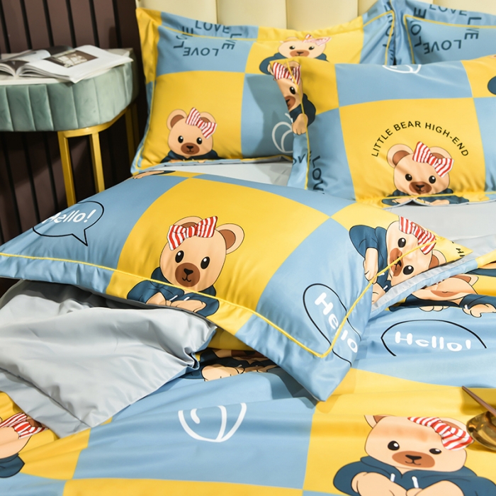 91家纺网 家纺一手货源 找家纺 梦柏 2022新款水洗天丝夏被四件套 乖乖熊