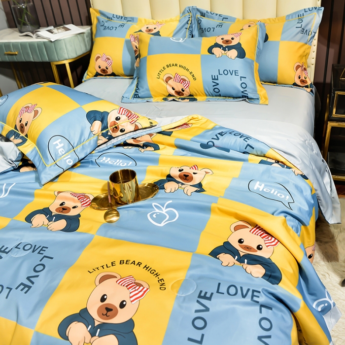 91家纺网 家纺一手货源 找家纺 梦柏 2022新款水洗天丝夏被四件套 乖乖熊