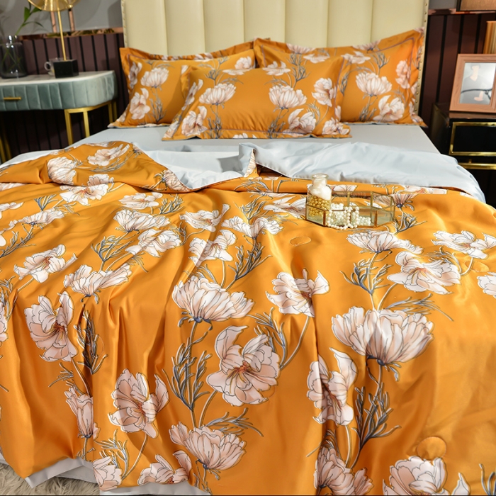 91家纺网 家纺一手货源 找家纺 梦柏 2022新款水洗天丝夏被四件套 花恋