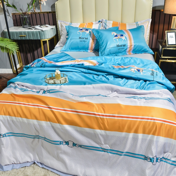 91家纺网 家纺一手货源 找家纺 梦柏 2022新款水洗天丝夏被四件套 凯利（蓝）