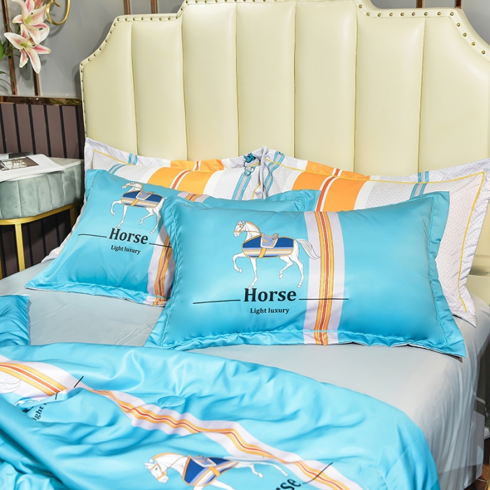 91家纺网 家纺一手货源 找家纺 梦柏 2022新款水洗天丝夏被四件套 凯利（蓝）