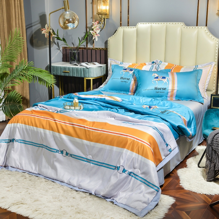 91家纺网 家纺一手货源 找家纺 梦柏 2022新款水洗天丝夏被四件套 凯利（蓝）