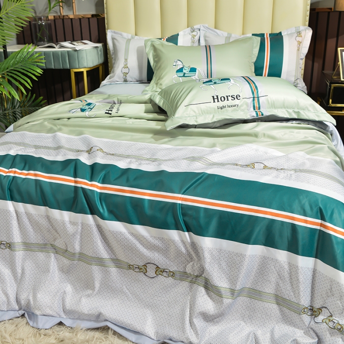 91家纺网 家纺一手货源 找家纺 梦柏 2022新款水洗天丝夏被四件套 凯利（绿）