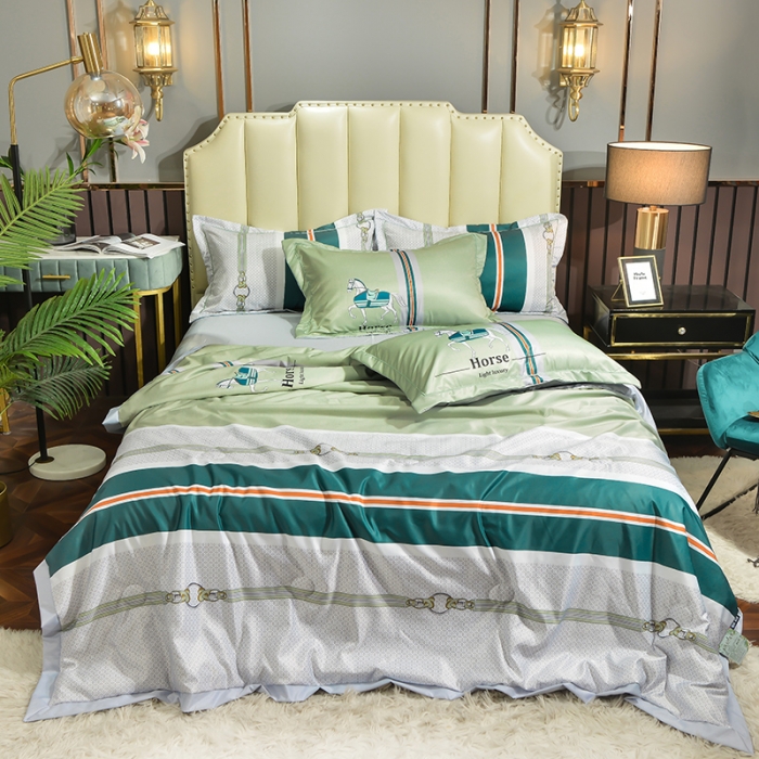 91家纺网 家纺一手货源 找家纺 梦柏 2022新款水洗天丝夏被四件套 凯利（绿）