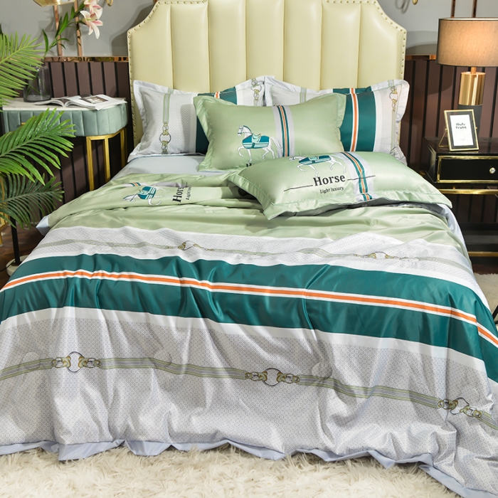 91家纺网 家纺一手货源 找家纺 梦柏 2022新款水洗天丝夏被四件套 凯利（绿）