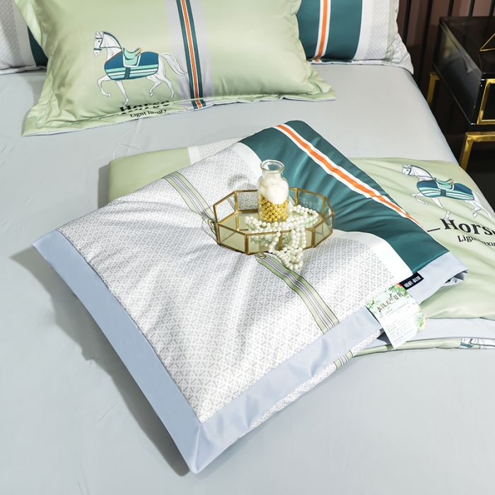 91家纺网 家纺一手货源 找家纺 梦柏 2022新款水洗天丝夏被四件套 凯利（绿）