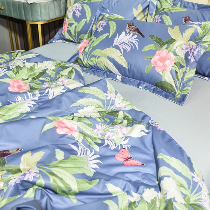 91家纺网 家纺一手货源 找家纺 梦柏 2022新款水洗天丝夏被四件套 罗曼