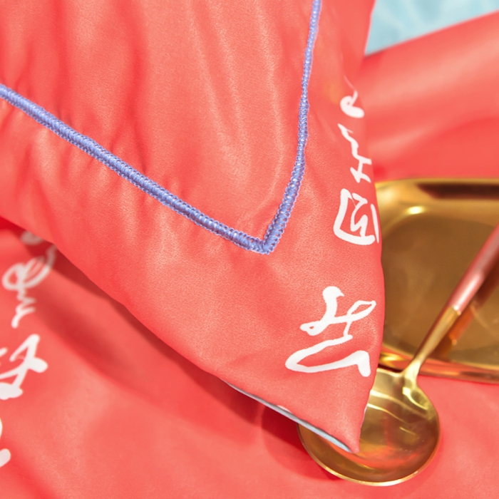 91家纺网 家纺一手货源 找家纺 梦柏 2022新款水洗天丝夏被四件套 文颜（红）