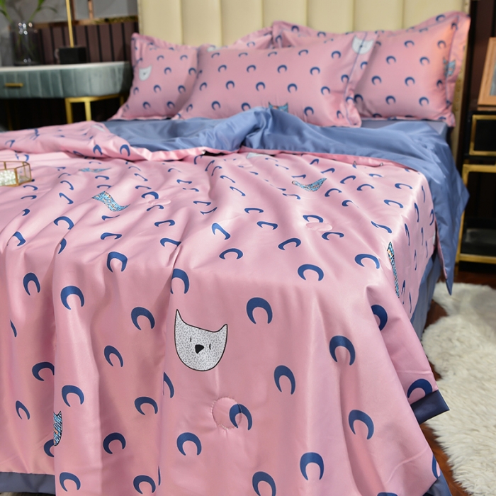 91家纺网 家纺一手货源 找家纺 梦柏 2022新款水洗天丝夏被四件套 月亮猫