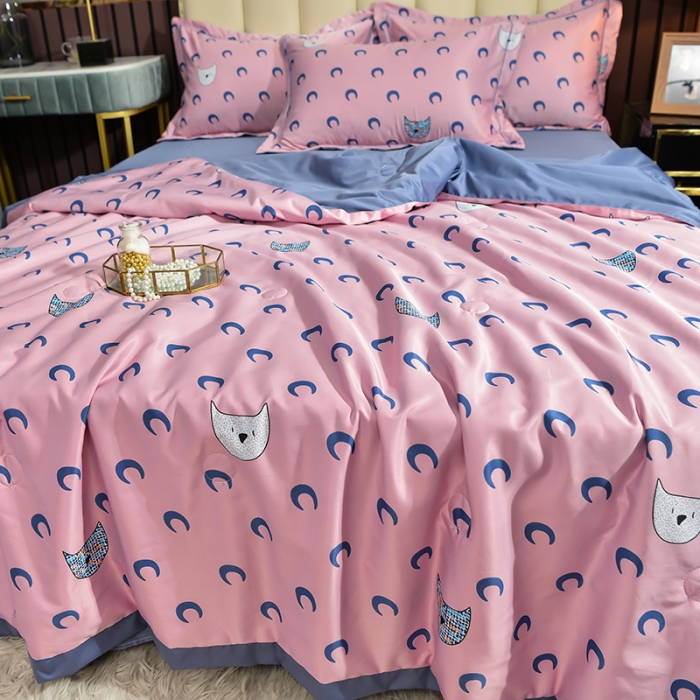 91家纺网 家纺一手货源 找家纺 梦柏 2022新款水洗天丝夏被四件套 月亮猫