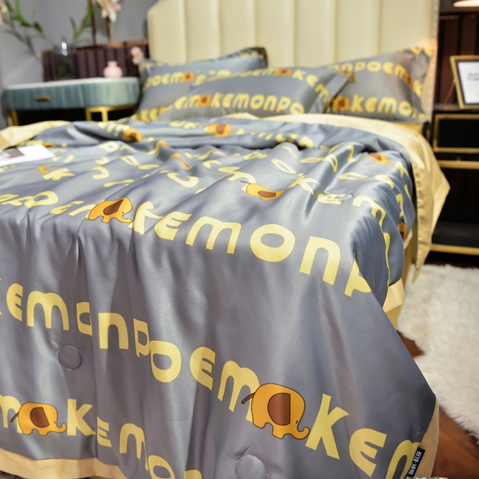 91家纺网 家纺一手货源 找家纺 梦柏 2022新款水洗天丝夏被四件套 字母象（灰）