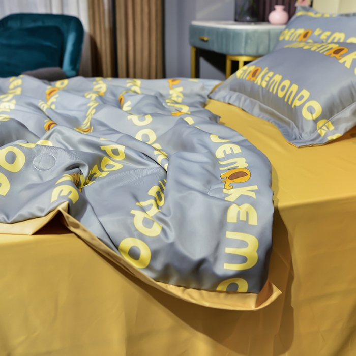 91家纺网 家纺一手货源 找家纺 梦柏 2022新款水洗天丝夏被四件套 字母象（灰）