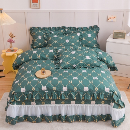 91家纺网 家纺一手货源 找家纺 直播爆款 仙女风欧根纱全棉床盖三件套蕾丝花边夹棉纯棉四件套