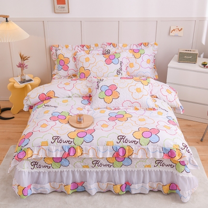 91家纺网 家纺一手货源 找家纺 直播爆款 仙女风欧根纱全棉床盖三件套蕾丝花边夹棉纯棉四件套