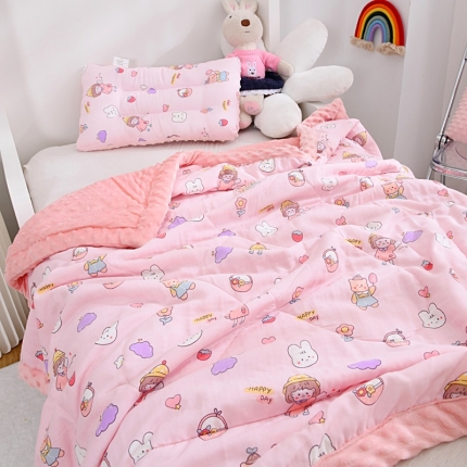 91家纺网 家纺一手货源 找家纺 幼儿园宝宝全棉纱布夏凉被儿童纱布豆豆绒小被子婴儿夏季豆豆毯子