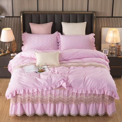 91家纺网 家纺一手货源 找家纺 （总）木兰花 新款 超柔氧棉加厚磨毛韩版蕾丝夹棉四件套床裙款