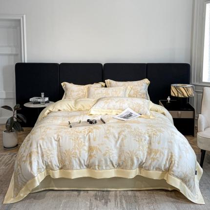 91家纺网 家纺一手货源 找家纺 朵美 2022新款LF60支奥地利兰精天丝印花轻奢四件套 仙奴（黄）