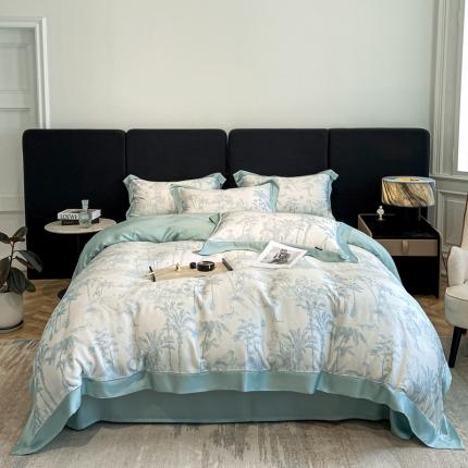 91家纺网 家纺一手货源 找家纺 朵美 2022新款LF60支奥地利兰精天丝印花轻奢四件套 仙奴（绿）