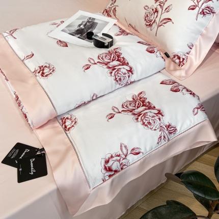 91家纺网 家纺一手货源 找家纺 朵美 2022款LF60支奥地利兰精天丝印花轻奢夏被 咏春（粉）