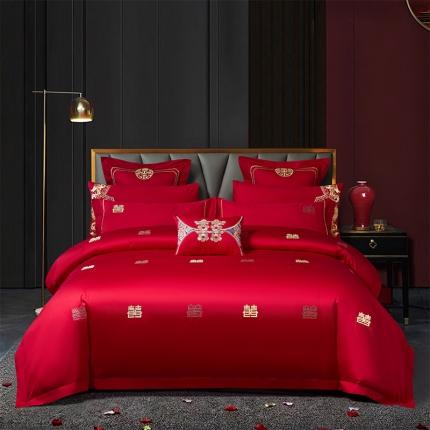 91家纺网 家纺一手货源 找家纺 博之洋婚庆 新款全棉绣花婚庆四件套 喜上加喜