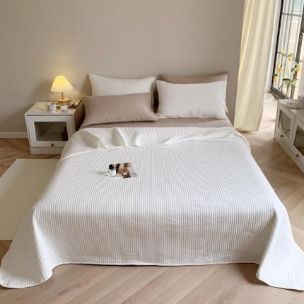 双面韩国全棉水洗棉床盖三件套夹棉床单纯棉绗缝被床垫保护盖 极简白