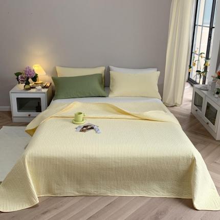 双面韩国全棉水洗棉床盖三件套夹棉床单纯棉绗缝被床垫保护盖 极简鹅黄