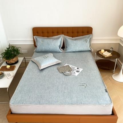 本希 2022新款轻奢刺绣款可水洗冰丝席-床笠款 兰花序刺绣床笠款