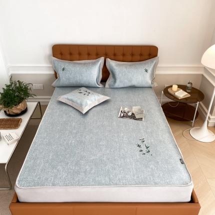 本希 2022新款轻奢刺绣款可水洗冰丝席-床笠款 竹韵刺绣床笠款