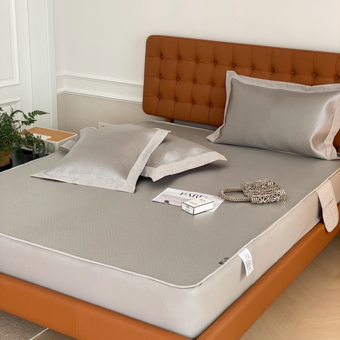 91家纺网 家纺一手货源 找家纺 本希 2022新款高端床笠款水洗冰丝席-简约款 S纹-咖床笠款