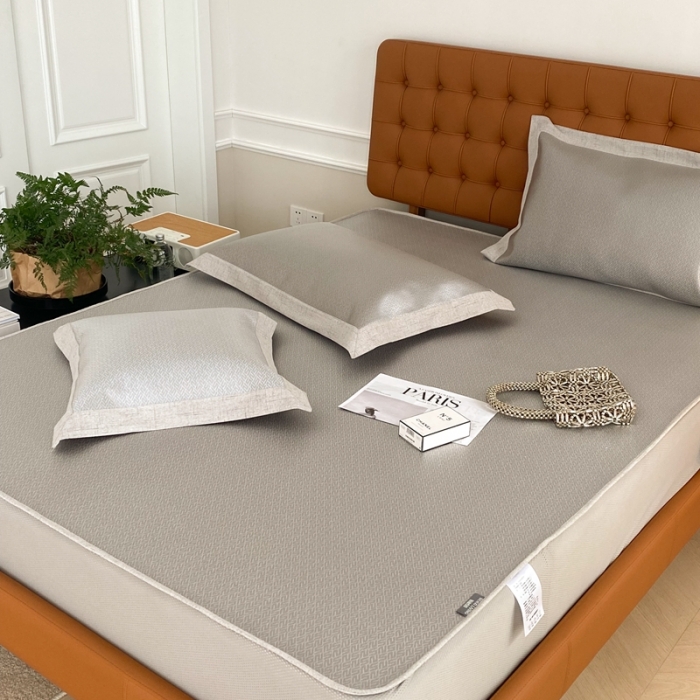 91家纺网 家纺一手货源 找家纺 本希 2022新款高端床笠款水洗冰丝席-简约款 S纹-咖床笠款