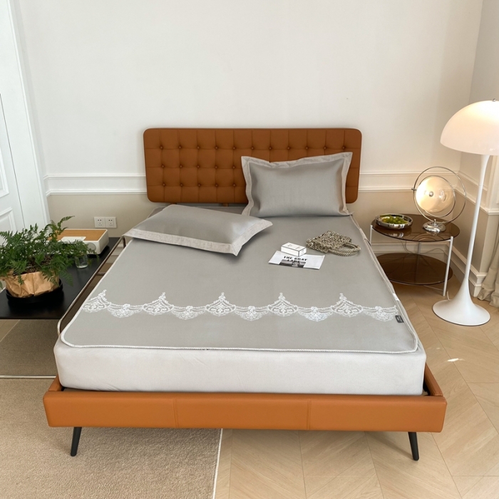 91家纺网 家纺一手货源 找家纺 本希 2022新款高端床笠款水洗冰丝席-简约款 蕾丝-灰床笠款