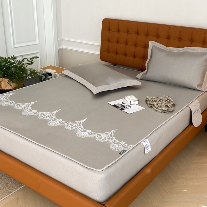 91家纺网 家纺一手货源 找家纺 本希 2022新款高端床笠款水洗冰丝席-简约款 蕾丝-灰床笠款