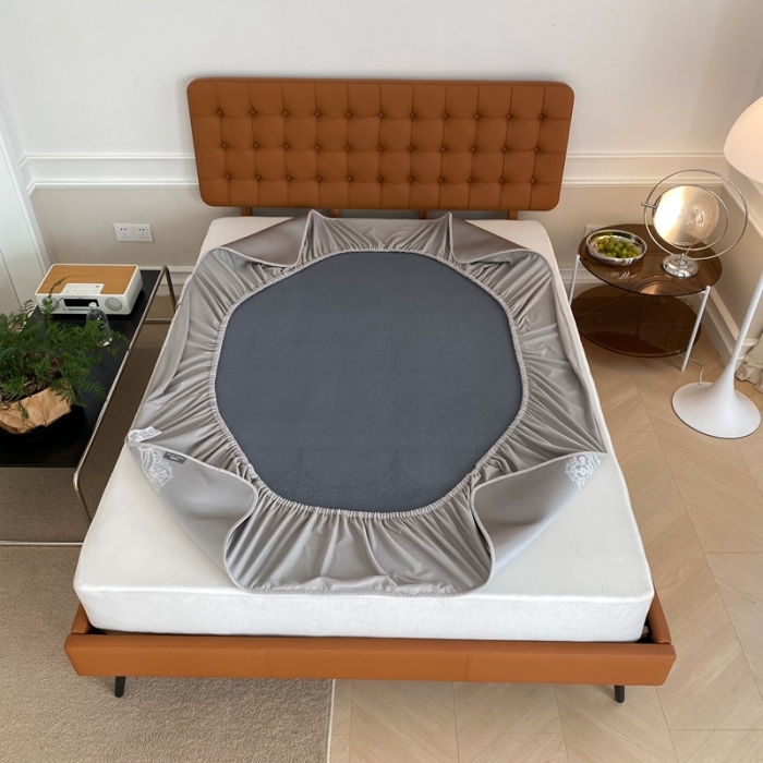 91家纺网 家纺一手货源 找家纺 本希 2022新款高端床笠款水洗冰丝席-简约款 蕾丝-灰床笠款