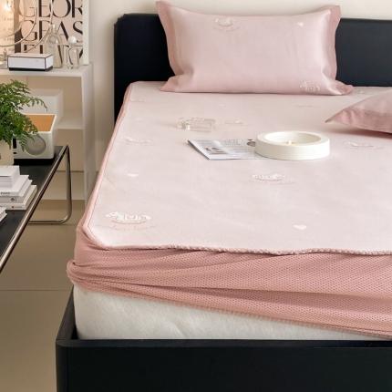 本希 2022新款高端床笠款水洗冰丝席-简约款 小马-淡雅粉床笠款