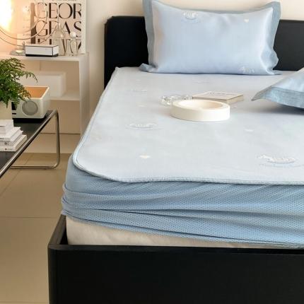 本希 2022新款高端床笠款水洗冰丝席-简约款 小马-天空蓝床笠款