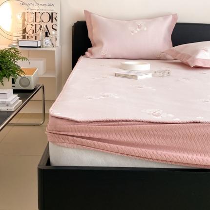 本希 2022新款高端床笠款水洗冰丝席-简约款 小熊-淡雅粉床笠款