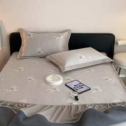 本希 2022新款高端床笠款水洗冰丝席-简约款 小熊-绅士灰床笠款