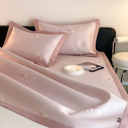 本希 2022新款高端床席款水洗冰丝席-简约款 小熊-淡雅粉床席款